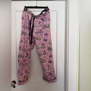 Nick & Nora Pink Bicycle Print Flannel Pajama Bottoms, size S